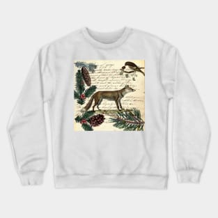 dark academia nordic scandinavian bird primitive christmas pine tree red fox Crewneck Sweatshirt